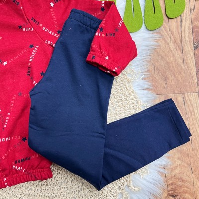 Inverno 2025 - Conj. Blusa Fashion Girl e Legging - Vermelho e Marinho