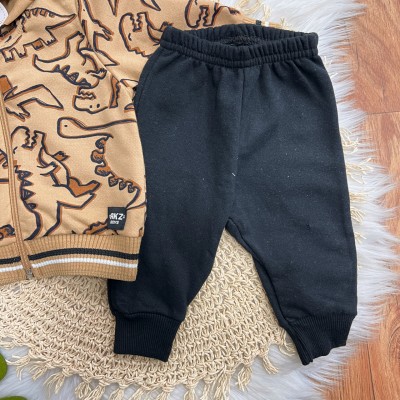Inverno 2025 - Conj. Jaqueta Dinos Desenhos e Calça em Moletom - Cappuccino e Preto