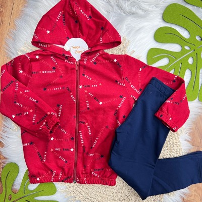 Inverno 2025 - Conj. Jaqueta Fashion Girl e Legging - Vermelho e Marinho