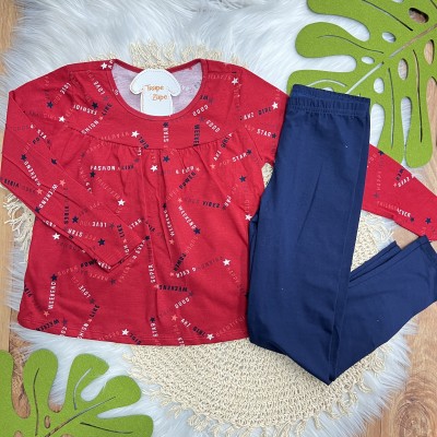 Inverno 2025 - Conj. Blusa Fashion Girl e Legging - Vermelho e Marinho