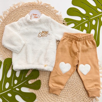 Inverno 2025 - Conj. Mini Bear Casaco Com Pelinhos e Calça Moletom - Off White e Bege 