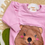 Inverno 2025 - Conj. Casaco Castor e Calça em Moletom - Rosa