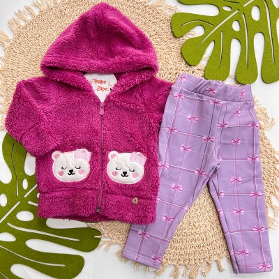 Inverno 2025 - Conj. Jaqueta em Pelinho Ursinha com Laço e Legging - Lilás