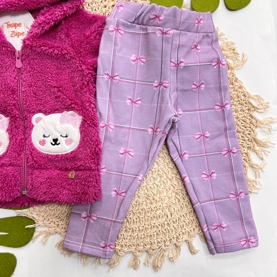 Inverno 2025 - Conj. Jaqueta em Pelinho Ursinha com Laço e Legging - Lilás