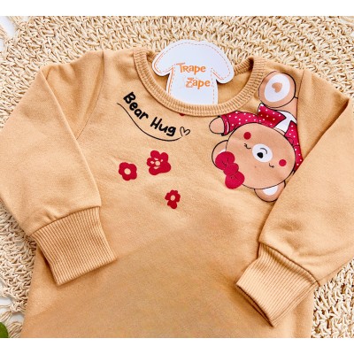 Inverno 2025 - Conj. Bear Hug Casaco de Moletom e Calça Legging - Caramelo e Vermelho