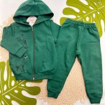 Inverno 2025 - Conj. Jaqueta Dino Skatista e Calça em Moletom - Verde Musgo