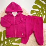 Inverno 2025 - Conj. Jaqueta com Babados e Calça de Fleece - Rosa 