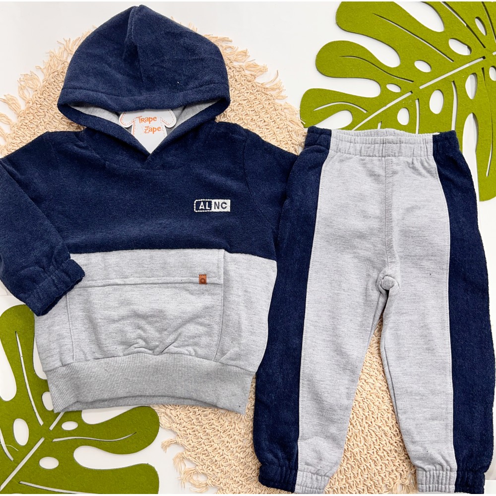 Inverno 2025 - Conj. Blusão ALNC com Capuz e Calça em Moletom - Marinho e Mescla