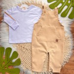 Inverno 2025 - Conj. Blusa Manga Longa e Jardineira em Plush Canelado - Areia