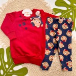 Inverno 2025 - Conj. Bear Hug Casaco de Moletom e Calça Legging - Vermelho e Marinho