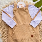 Inverno 2025 - Conj. Blusa Manga Longa e Jardineira em Plush Canelado - Areia