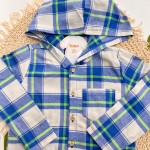 Inverno 2025 - Conj. Camisa Xadrez Flanelada com Capuz e Calça em Moletom - Azul 