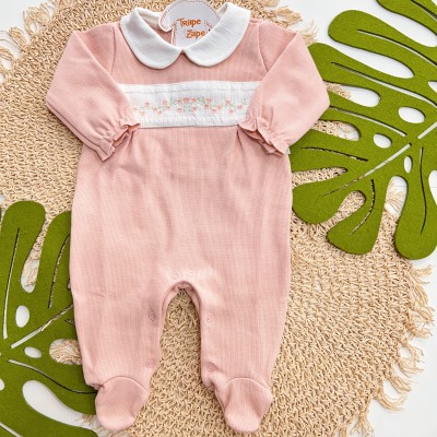 Macacão Tricotil (Tricot 100% Algodão) com Gola e Bordado - Rose Mini Flores