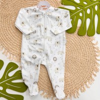 Macacão em Soft com Abertura em Zíper Baby Safari - Areia