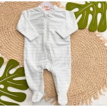 Macacão em Soft com Abertura em Zíper Listrado Verde e Areia - Off White