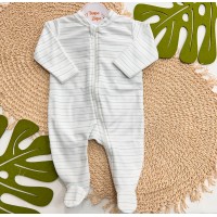 Macacão em Soft com Abertura em Zíper Listrado Verde e Areia - Off White