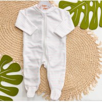 Macacão em Soft com Abertura em Zíper Listrado Rosa e Areia - Off White