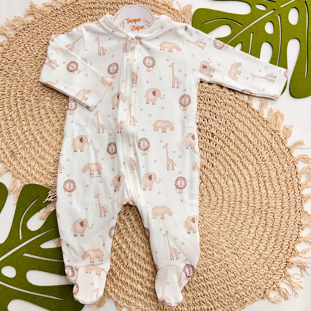 Macacão de Malha com Abertura em Zíper Baby Safari - Areia