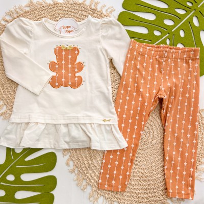 Inverno 2025 -  Conjunto Ursinha de Laço Blusa e Calça de Malha - Salmão