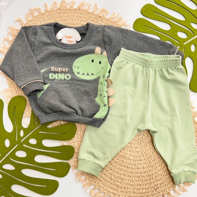 Inverno 2025 -  Conj. Casaco Super Dino e Calça em Moletom- Mescla e Verde