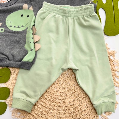 Inverno 2025 -  Conj. Casaco Super Dino e Calça em Moletom- Mescla e Verde