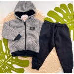Inverno 2025 -  Conj. Jaqueta com Pelinho Interno e Calça em Moletom - Mescla e Preto