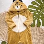 Inverno 2025 - Macacão Tigre Fofo em Plush com Abertura em Ziper - Laranja 
