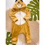 Inverno 2025 - Macacão Tigre Fofo em Plush com Abertura em Ziper - Laranja 