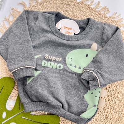 Inverno 2025 -  Conj. Casaco Super Dino e Calça em Moletom- Mescla e Verde