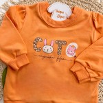 Inverno 2025 -  Conj. Blusa Cute Amiguinhas Fofas e Legging Flores - Laranja