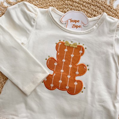Inverno 2025 -  Conjunto Ursinha de Laço Blusa e Calça de Malha - Salmão