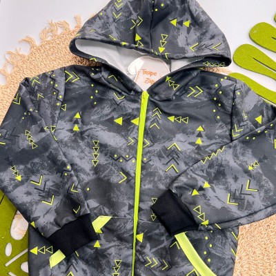 Inverno 2025 -  Conj. Jaqueta em Desenhos Neon e Calça em Moletom - Preto e Verde