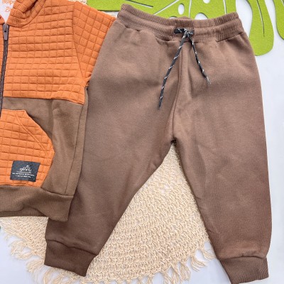 Inverno 2025 - Conj. Jaqueta Moletinho Quadriculado e Calça em Moletom - Ferrugem