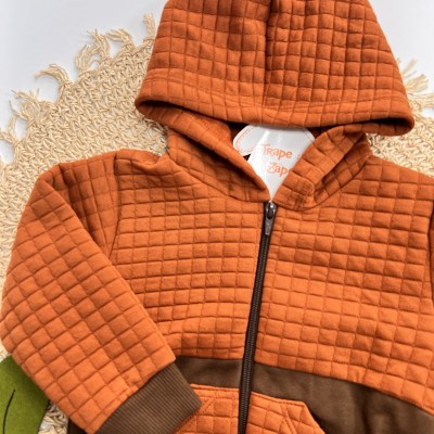 Inverno 2025 - Conj. Jaqueta Moletinho Quadriculado e Calça em Moletom - Ferrugem