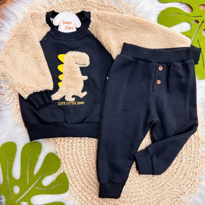  Inverno 2025 - Conjunto Dino com pelinhos- preto e bege