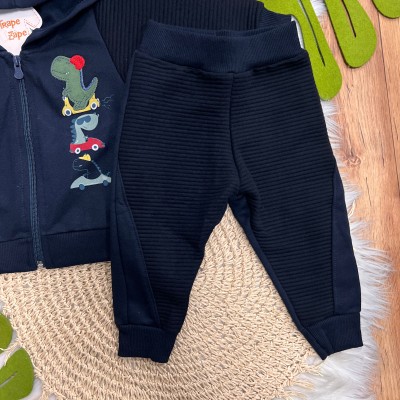  Inverno 2025 - Conjunto moletom com zíper dino skatista- Preto