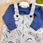 Inverno 2025 - Conj.Blusa Manga Longa e Jardineira Dino Roar - Azul Jeans
