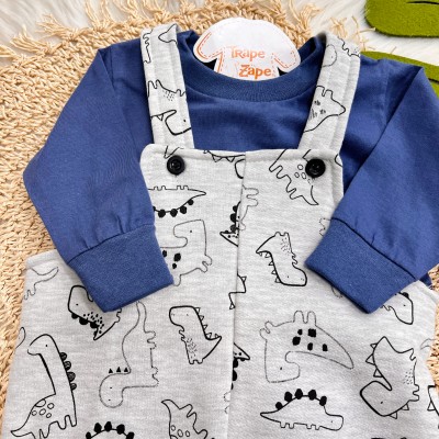  Inverno 2025 - Conj.Blusa Manga Longa e Jardineira Dino Roar - Azul Jeans