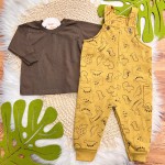  Inverno 2025 - Conj.Blusa Manga Longa e Jardineira Dino Roar - Marrom