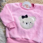  Inverno 2025 - Conj. Casaco em Plush Ursinha e Legging - Rosa e Preto