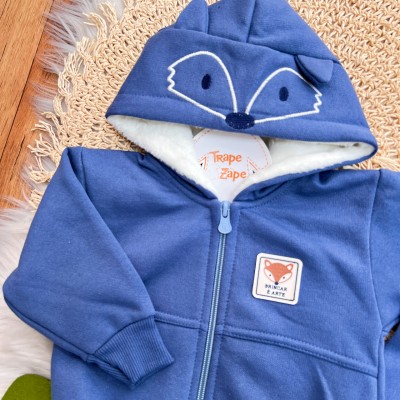 Inverno 2025 - Conj. Jaqueta Capuz Raposa e Calça em Moletom - Azul Jeans