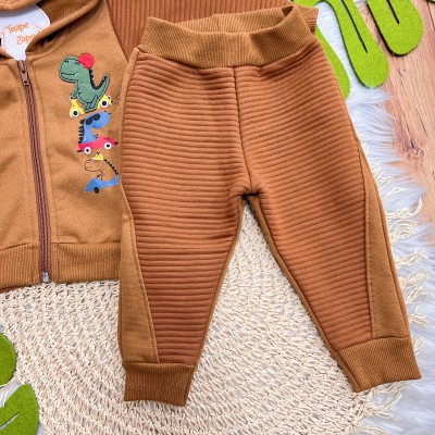  Inverno 2025 - Conjunto moletom com zíper dino skatista- Caramelo