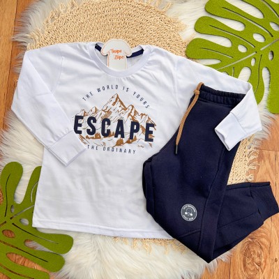  Inverno 2025 - Conj. Blusa Manga Longa Escape e Calça em Moletom - Branco e Preto