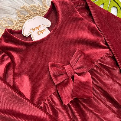  Inverno 2025 - Vestido veludo canelado Bordô