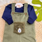  Inverno 2025 - Conj.Blusa Manga Longa e Jardineira Ursinho Plush Canelado - Verde