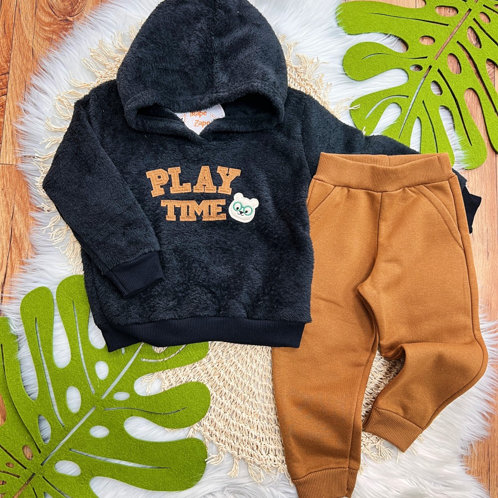  Inverno 2025 - Conjunto Play time casaco pelinho- Preto