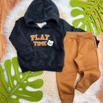  Inverno 2025 - Conjunto Play time casaco pelinho- Preto