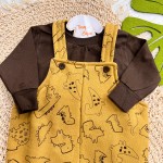  Inverno 2025 - Conj.Blusa Manga Longa e Jardineira Dino Roar - Marrom