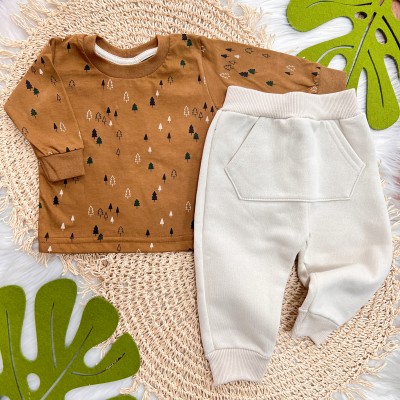  Inverno 2025 - Conjunto blusa caramelo de malha pinheiros com calça moletom saruel