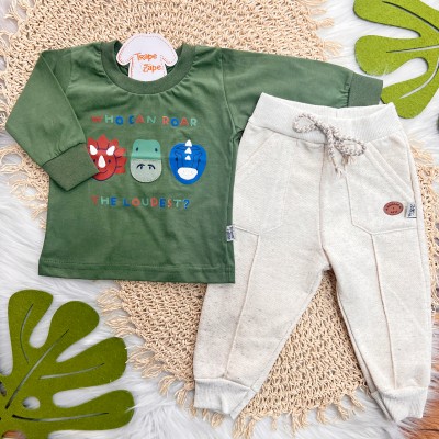  Inverno 2025 - Conj. Blusa Who Can Roar e Calça em Linho - Verde e Areia